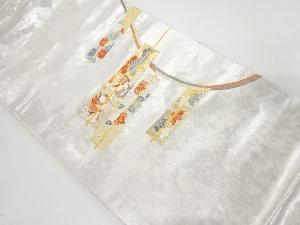 末広に鴛鴦・花模様織り出し名古屋帯